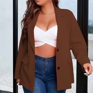 Sophisticated Brown Oversized Blazer with Classic Lapel
